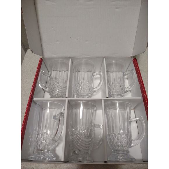 Diamante mismatched 160 cc footed pedestal handled glass stein mug set of 6 - Picture 3 of 9